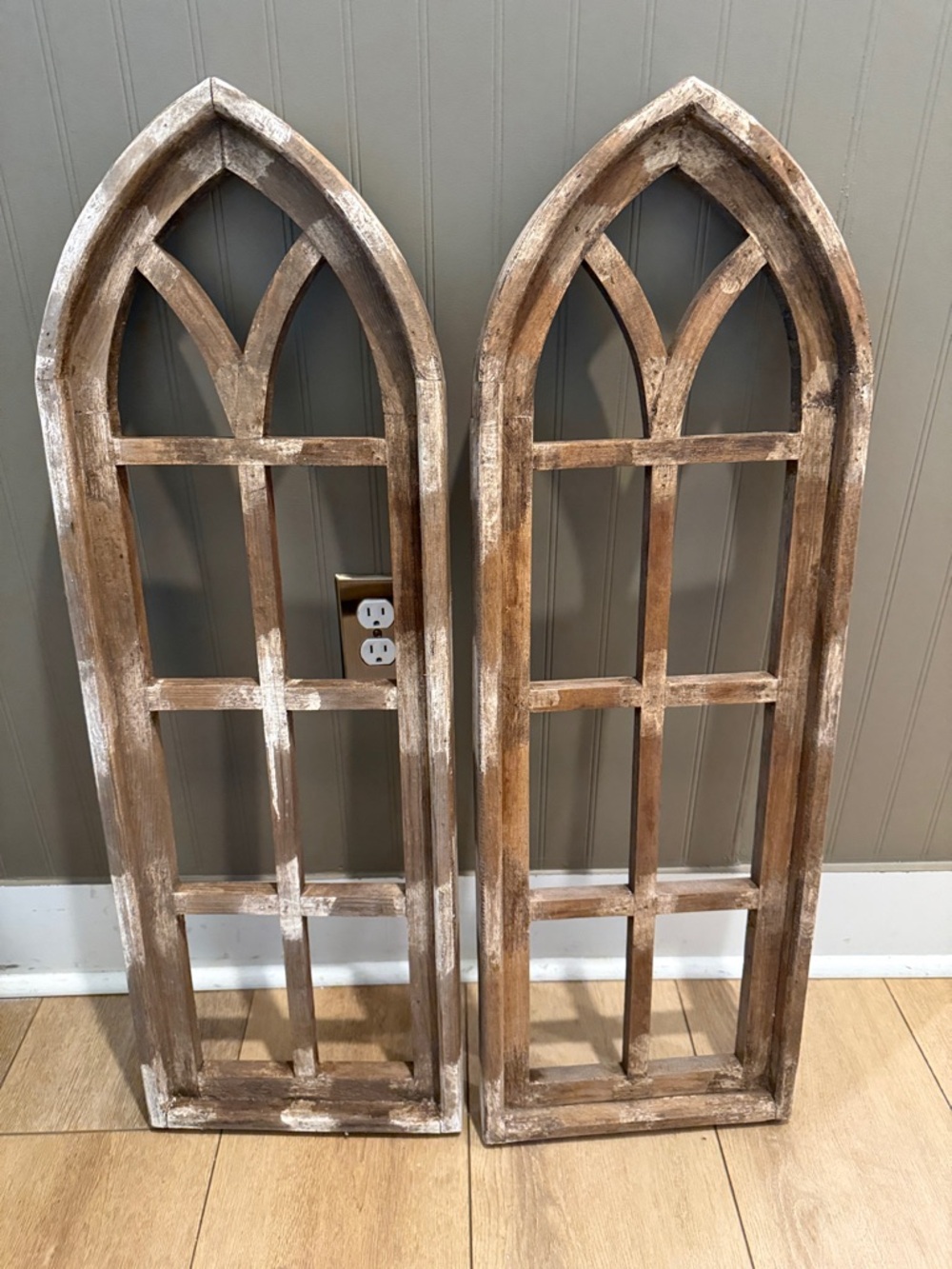 Rustic Wooden Arch Wall Panels in Distressed Brown